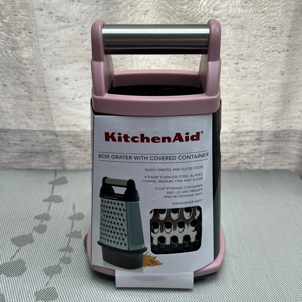 KitchenAid Box Grater with Covered Container - Pink and Silver